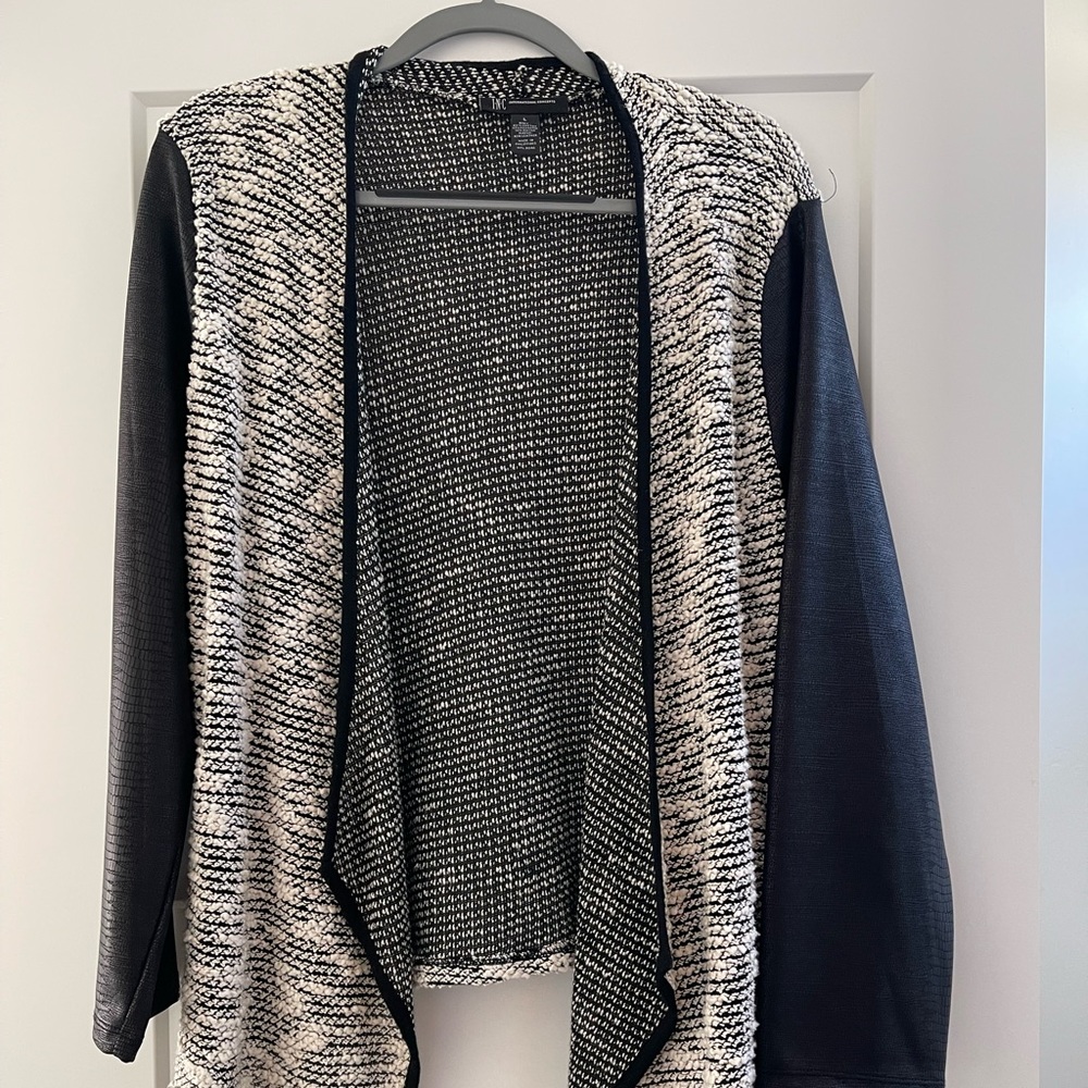 INC International Concepts Knit Cardigan - Faux Leather Sleeves - LG black/white